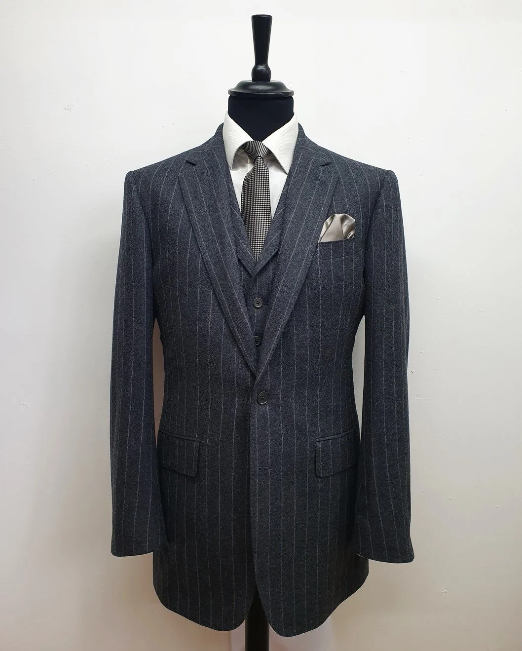 3 Piece Suit in Grey Flannel Chalk Stripe by HFW — TWEED ADDICT